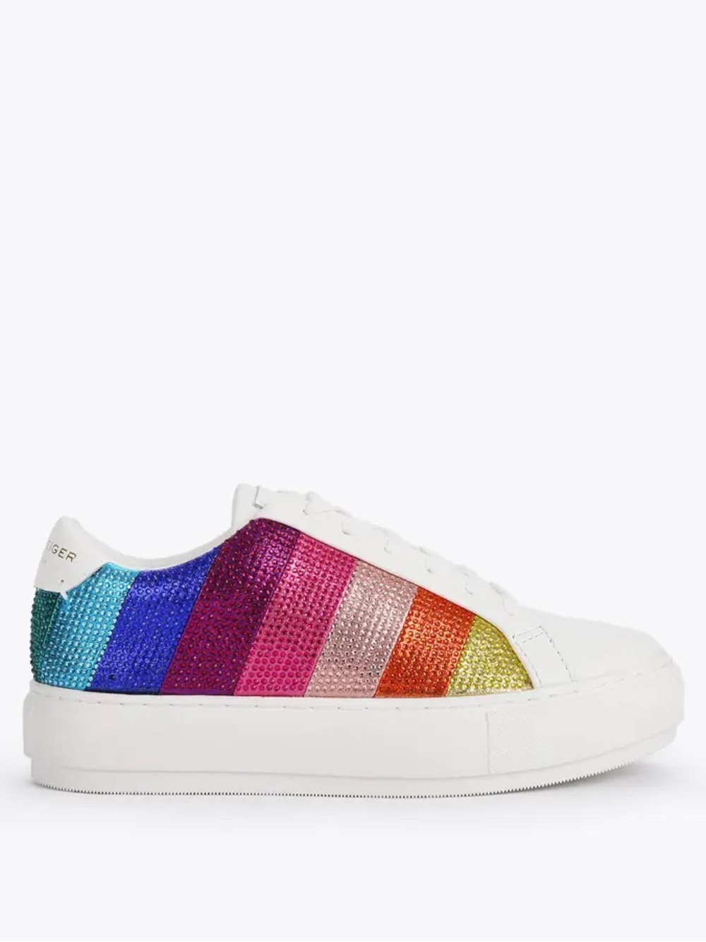 Kurt Geiger White Sneakers with Rainbow Crystal Stripes